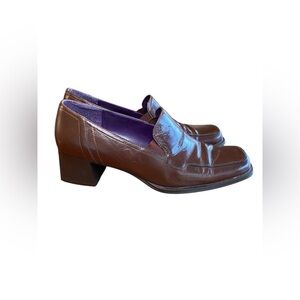 Vintage Liz Claiborne Block Heel Leather Loafers Women’s 8.5 Brown 90s Office